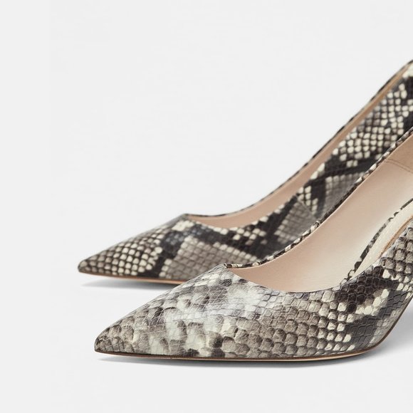 Zara Snakeskin Print Leather Pumps - Picture 3 of 8